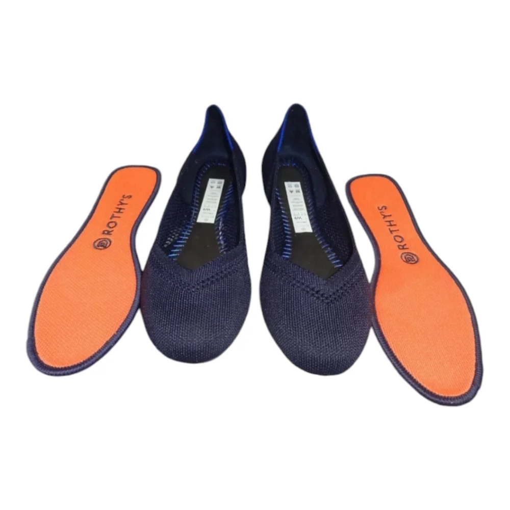 Rothys The‎ Flat Maritime Navy Blue Lattice Round Toe Flat Slip on Shoes Size 11